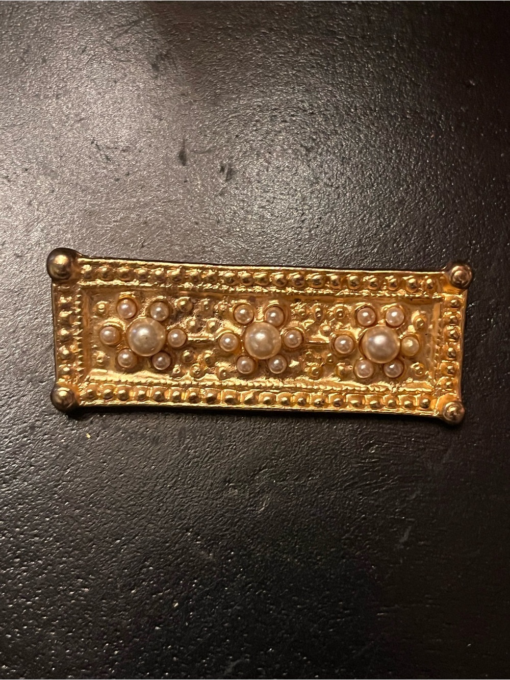 Vintage Gold-Tone Decorative Bar Pin with Faux Pearls